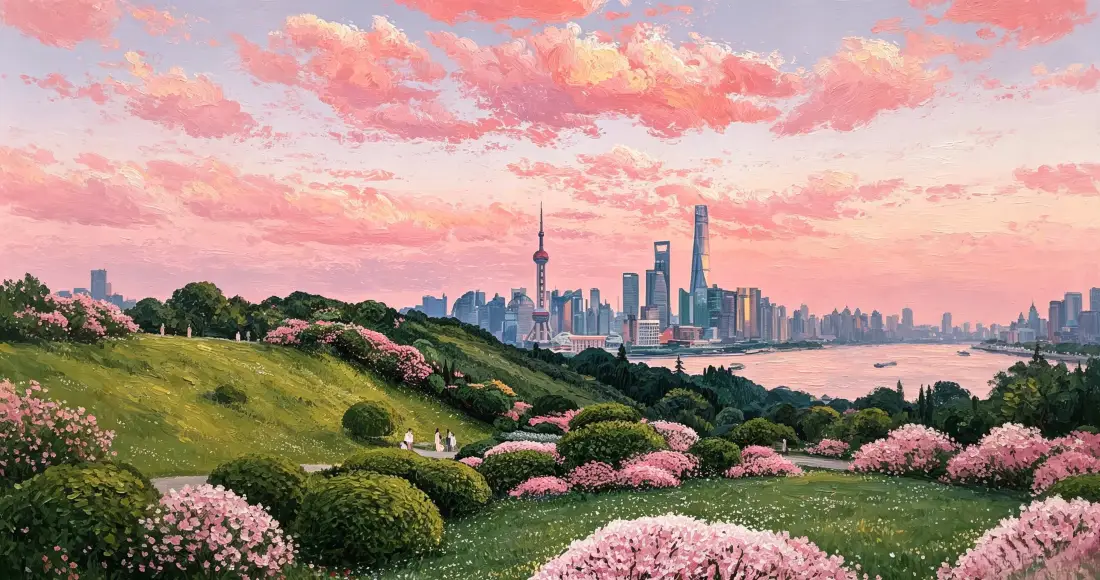 3k上海陆家嘴壁纸｜粉霞花园背景图片 - 浦江城市天际线「哲风壁纸」