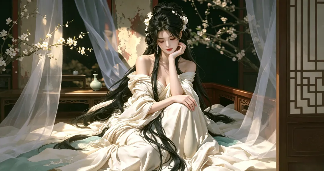 3k古风白衣美人壁纸｜古风背景图片 - 慵懒氛围感「哲风壁纸」