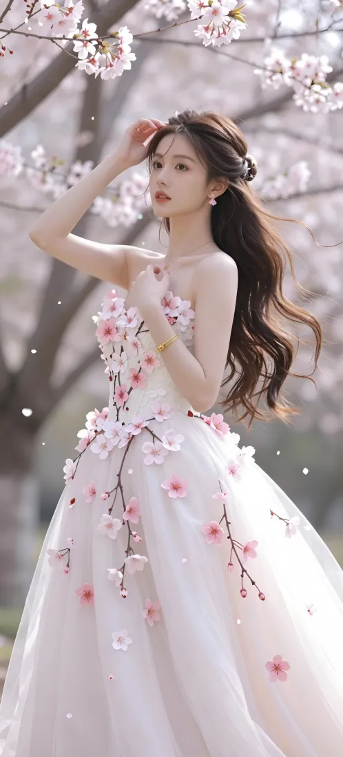 樱花白纱美女手机壁纸｜春日背景图片 - 户外写真「哲风壁纸」