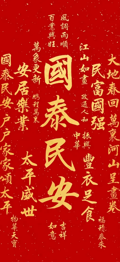 国泰民安书法手机壁纸｜国庆节背景图片 - 红底金字「哲风壁纸」