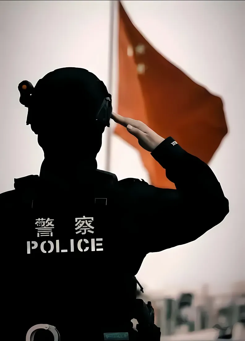 中国警察国旗敬礼手机壁纸｜红色背景图片 - 特警剪影忠诚守护「哲风壁纸」