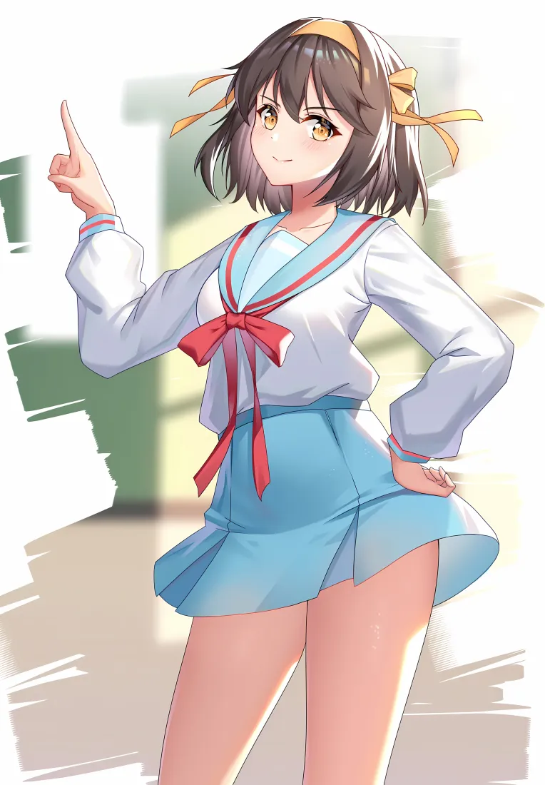 凉宫春日手机壁纸｜水手服少女背景图片 - 元气校园动漫插画「哲风壁纸」