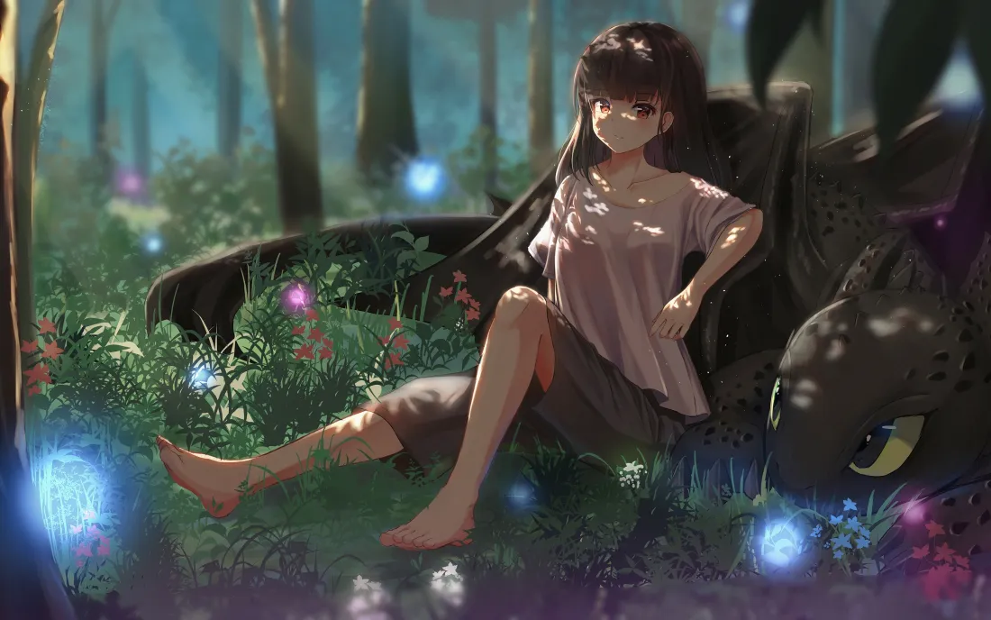3k森林少女｜二次元背景图片 - 萤火精灵氛围感插画「哲风壁纸」