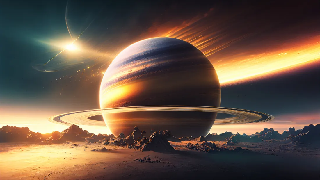 4k土星巨行星壁纸｜异星荒漠背景图片 - 科幻太空场景「哲风壁纸」