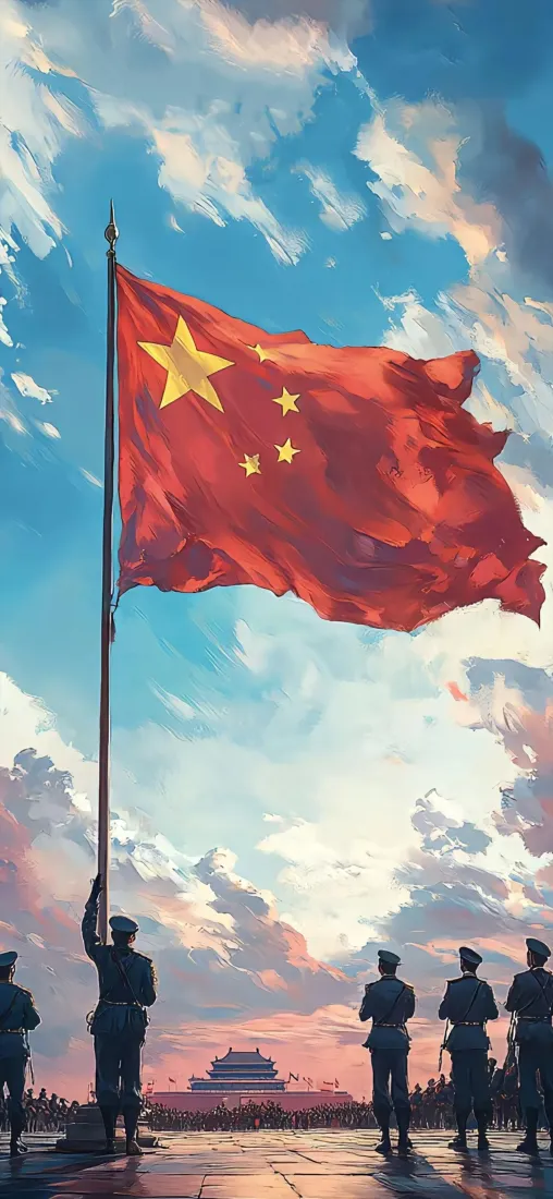 五星红旗手机壁纸｜天安门升旗仪式背景图片 - 国庆军人剪影「哲风壁纸」