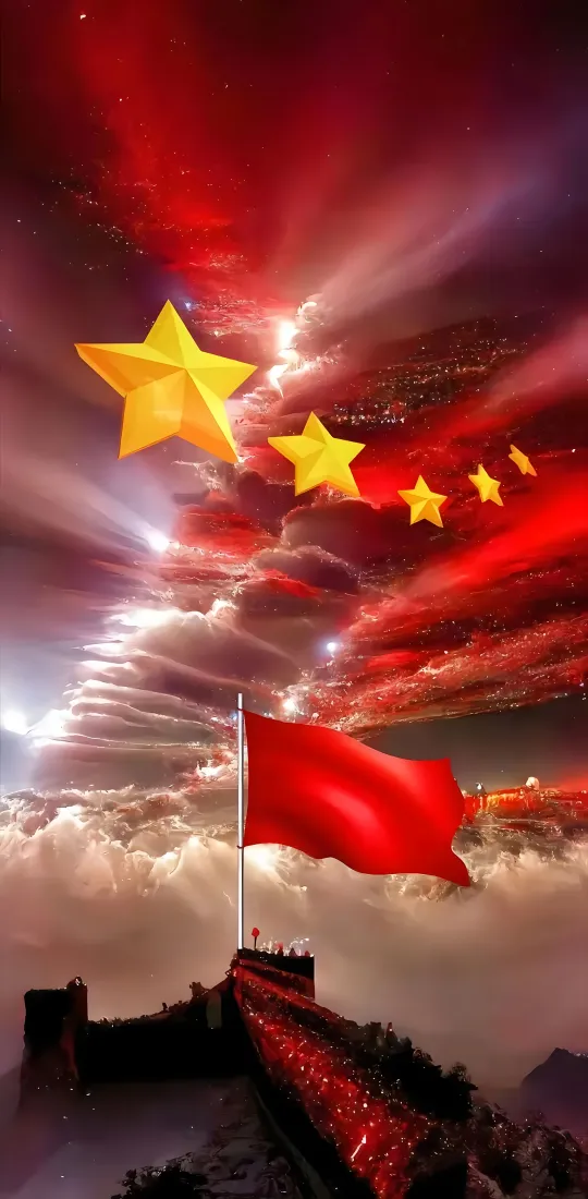 五星红旗｜长城云海背景图片 - 国庆红色主题「哲风壁纸」