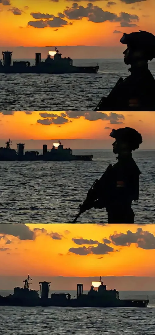 海军士兵剪影手机壁纸｜黄昏海景背景图片 - 军舰夕阳「哲风壁纸」