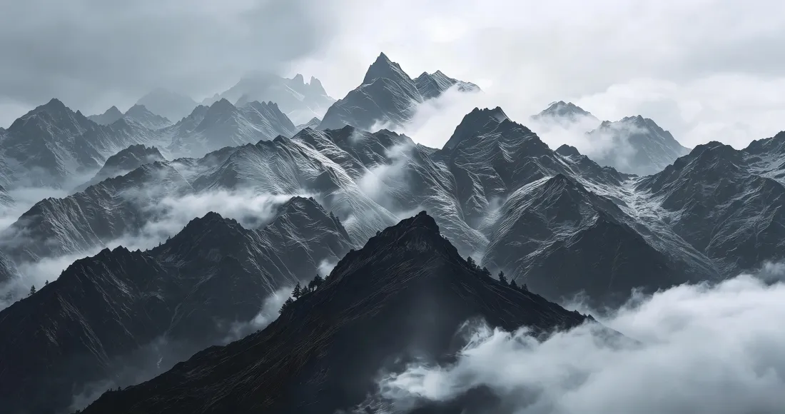 3k云雾雪山壁纸｜层叠山峦背景图片 - 清冷自然风景「哲风壁纸」
