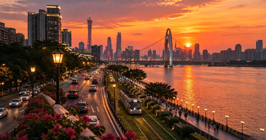 3k广州珠江日落壁纸｜城市天际线背景图片 - 猎德大桥「哲风壁纸」