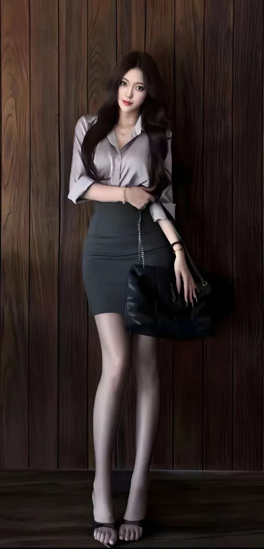 职场OL美女手机壁纸｜背景图片 - 灰丝包臀裙御姐人像「哲风壁纸」