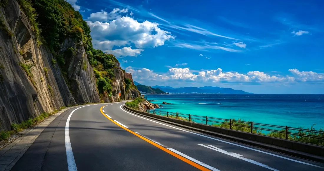 3k滨海公路壁纸｜背景图片 - 晴日海岸盘山公路海景「哲风壁纸」