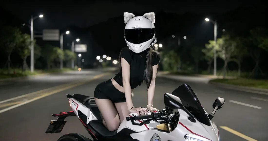 3k猫耳头盔机车少女壁纸｜夜景公路背景图片 - 酷飒骑行「哲风壁纸」