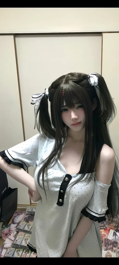 双马尾少女手机壁纸｜背景图片 - 白裙cos室内写真「哲风壁纸」