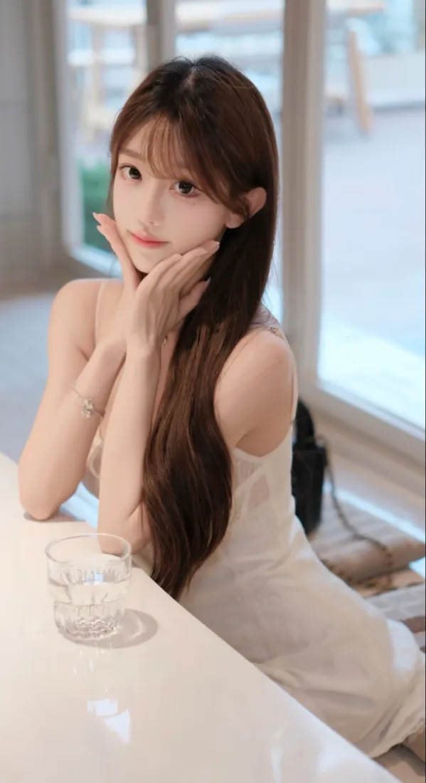 清纯长发白裙少女手机壁纸｜窗边人像背景图片 - 温柔居家氛围「哲风壁纸」