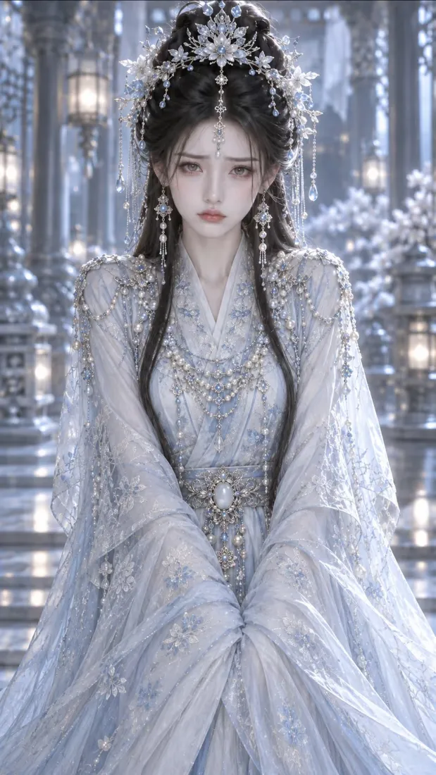 古风白衣女子手机壁纸｜雪夜宫阙背景图片 - 清冷仙气「哲风壁纸」