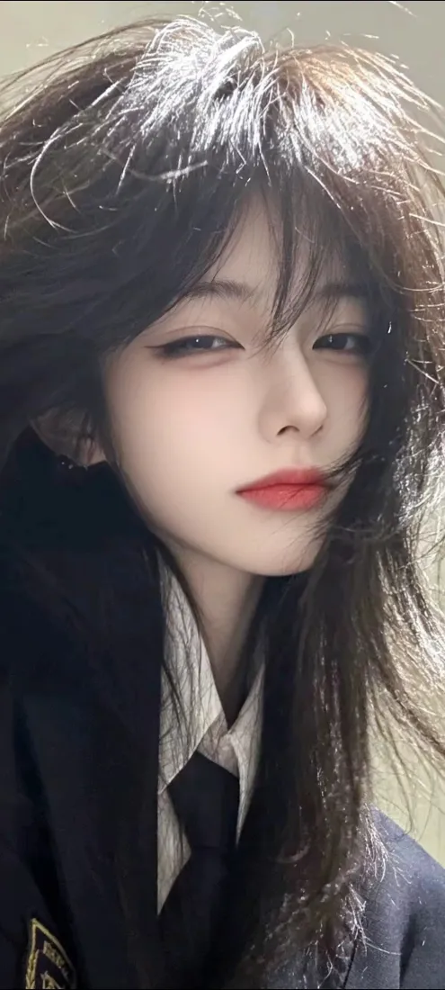 制服美女手机壁纸｜背景图片 - 黑西装领带慵懒氛围感少女「哲风壁纸」