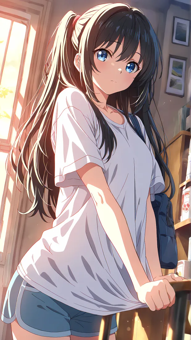 二次元少女手机壁纸｜背景图片 - 夕阳居家休闲少女「哲风壁纸」