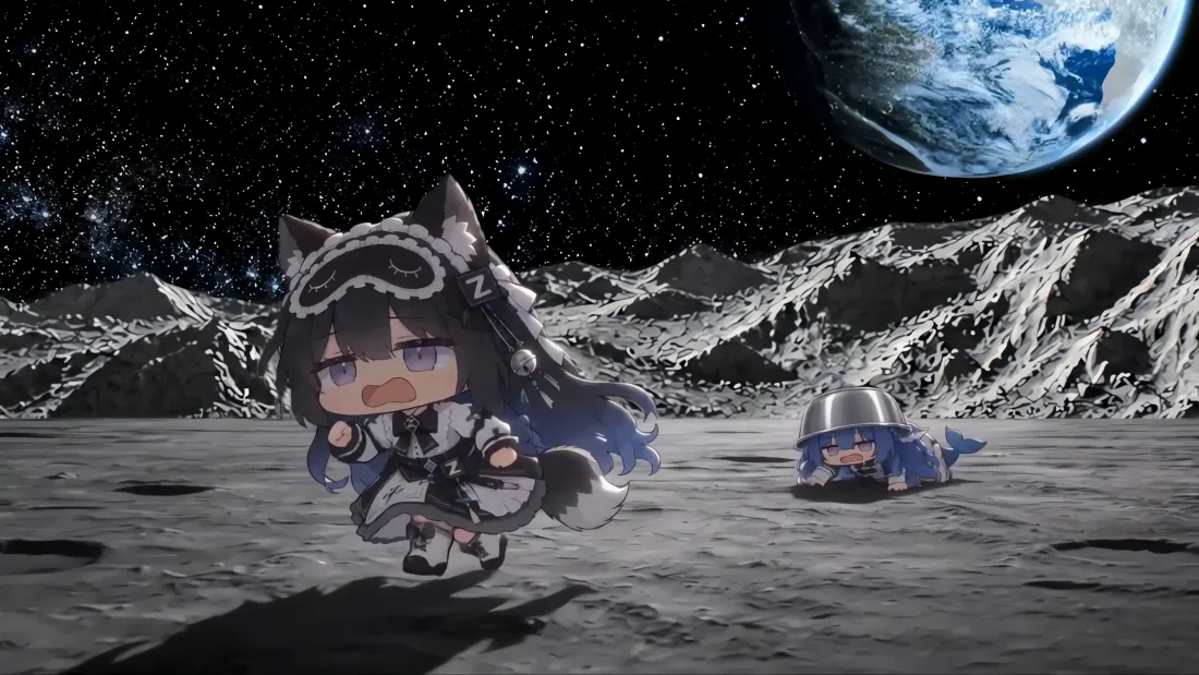 3k猫耳Q版少女壁纸｜月球星空背景图片 - 萌系科幻场景「哲风壁纸」