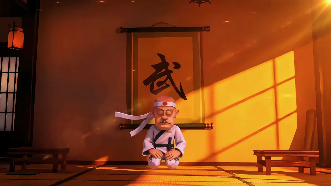 3k卡通武术老人壁纸｜夕阳武馆背景图片 - 空手道师傅静坐「哲风壁纸」