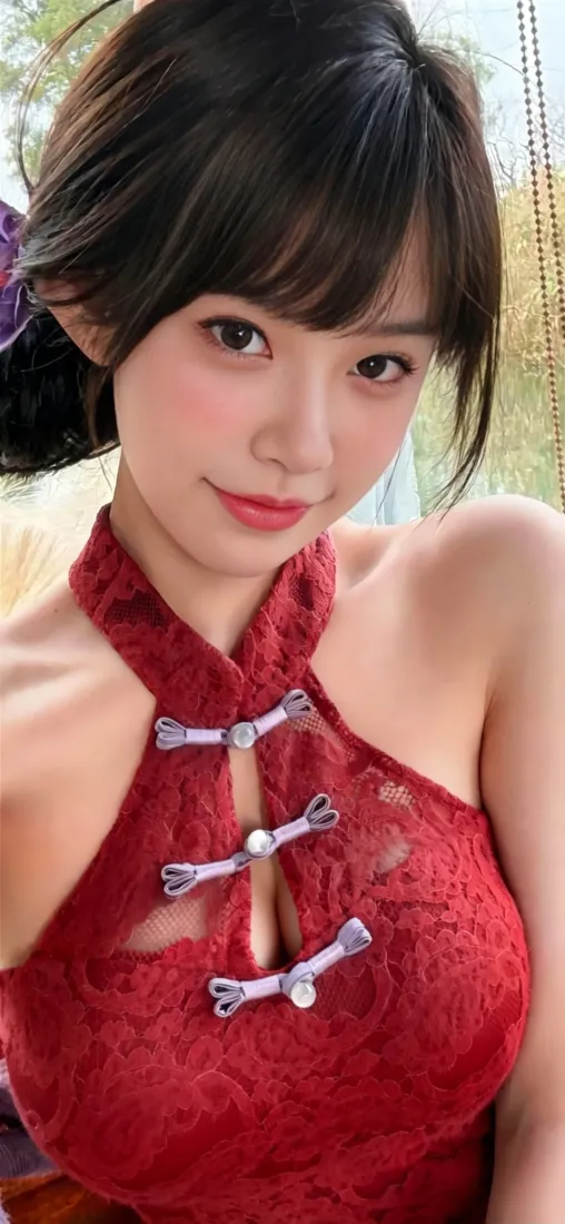 红衣旗袍美女手机壁纸｜背景图片 - 东方性感写真「哲风壁纸」