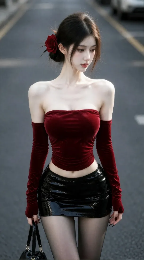 暗夜玫瑰手机壁纸｜都市街拍背景图片 - 辣妹纯欲风写真「哲风壁纸」