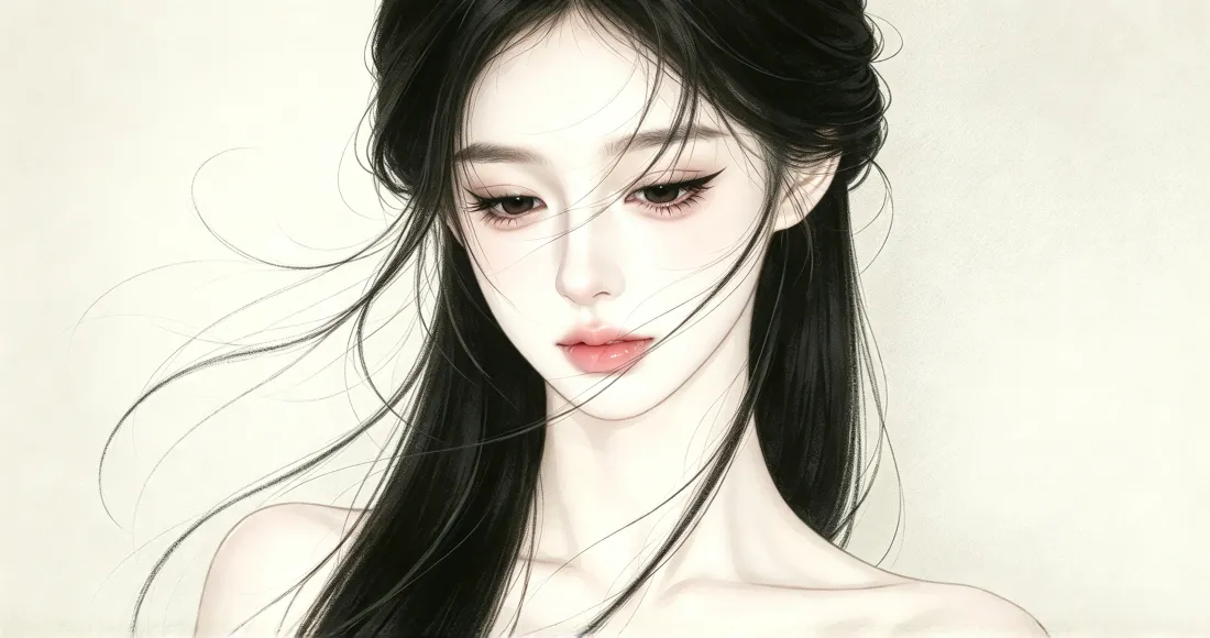 3k清冷长发女生壁纸｜简约背景图片 - 纯欲风插画头像「哲风壁纸」