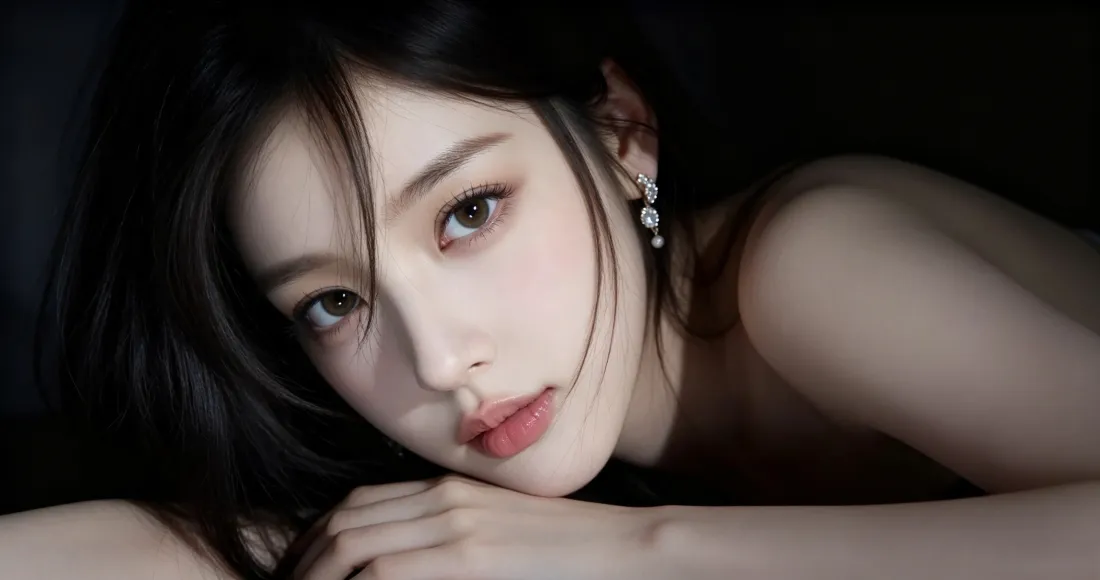 3k黑发黑裙清冷美女壁纸｜暗调氛围感背景图片 - 精致写真「哲风壁纸」