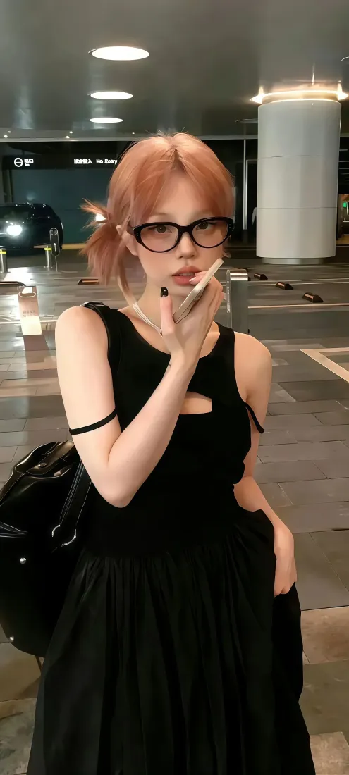 黑裙粉发美女手机壁纸｜地下车库背景图片 - 甜酷辣妹风「哲风壁纸」