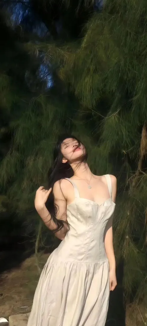 白裙美女手机壁纸｜背景图片 - 林间暖阳氛围感写真「哲风壁纸」