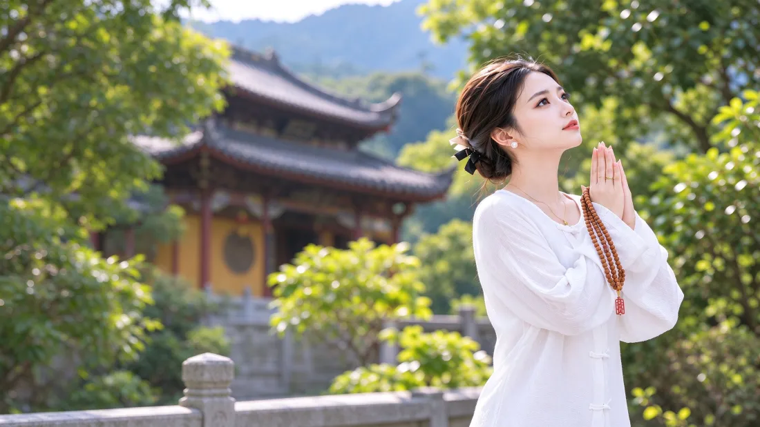 3k禅意白衣女子壁纸｜古寺祈福背景图片 - 山林清幽治愈禅系「哲风壁纸」