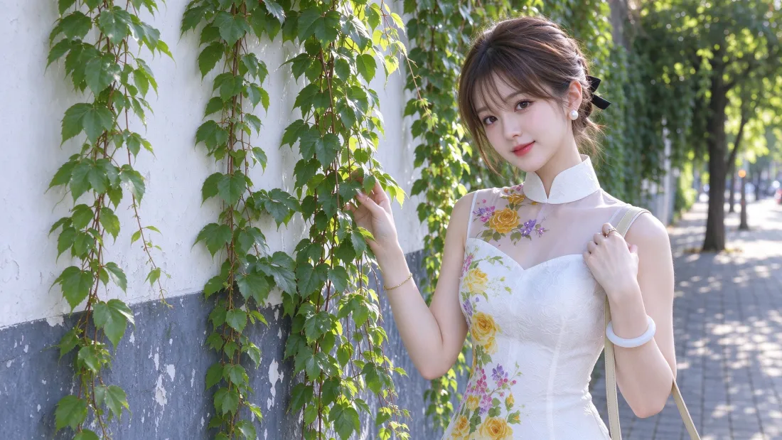 3k旗袍美女壁纸｜街拍背景图片 - 花裙子清新写真「哲风壁纸」