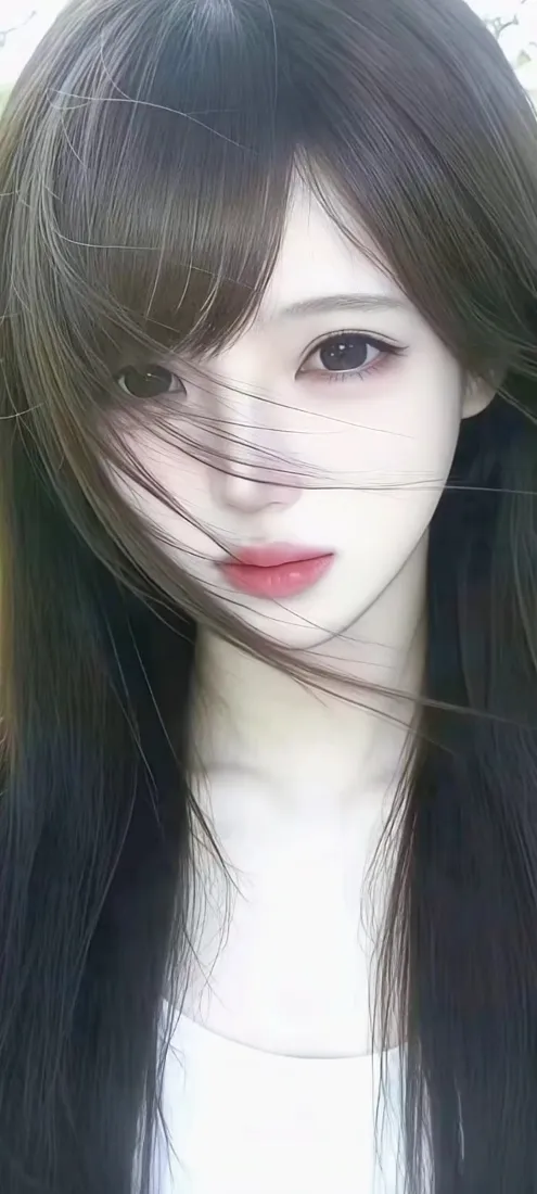 长发美女手机壁纸｜白上衣背景图片 - 清纯人像「哲风壁纸」