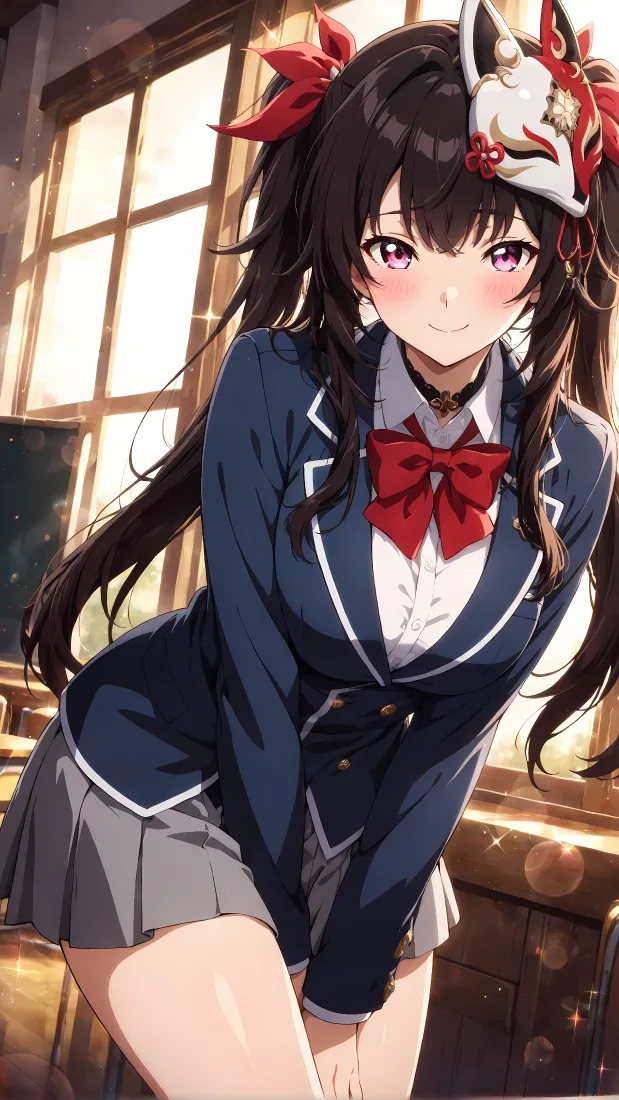星穹铁道花火手机壁纸｜背景图片 - JK校服狐面少女窗边插画「哲风壁纸」