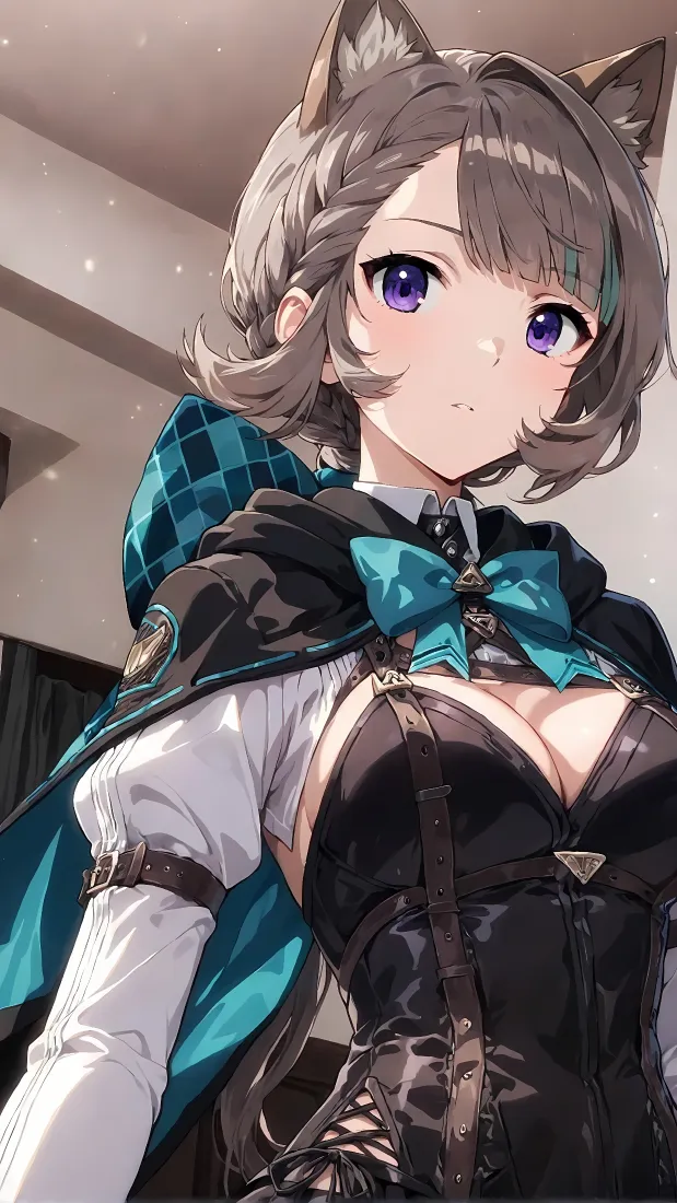琳妮特手机壁纸｜原神背景图片 - 猫耳少女紫瞳礼服插画「哲风壁纸」