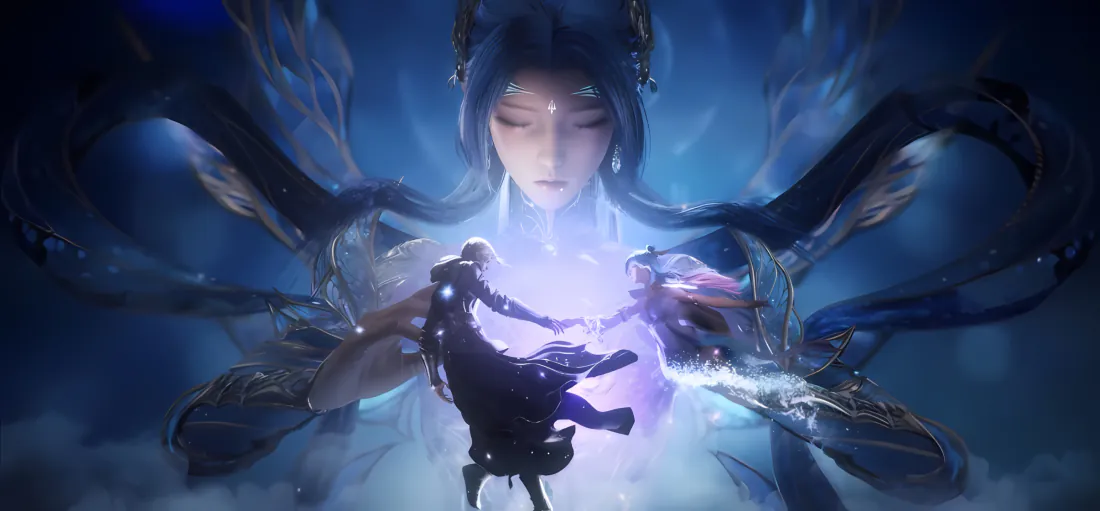 2k唐舞桐壁纸｜蓝紫神光背景图片 - 绝世唐门光之女神「哲风壁纸」