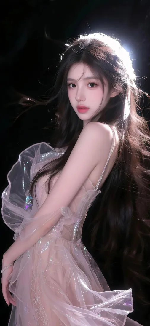 逆光纱裙美女手机壁纸｜黑背景图片 - 氛围感纯欲少女写真「哲风壁纸」