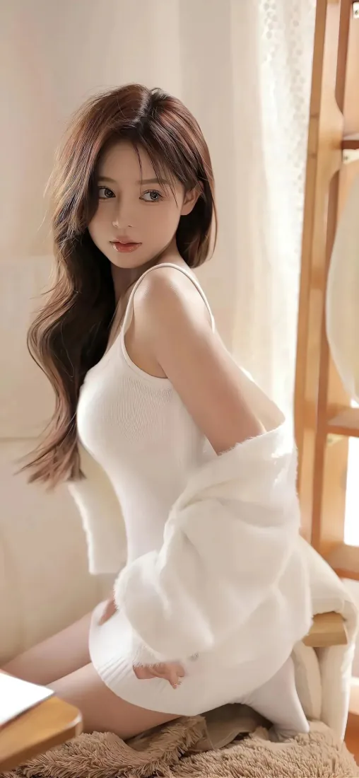 纯欲白衣美女手机壁纸｜居家温柔背景图片 - 暖调慵懒人像「哲风壁纸」