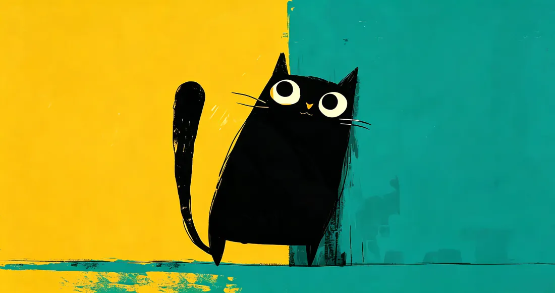 3k黑猫插画壁纸｜撞色背景图片 - 萌系大眼卡通黑猫「哲风壁纸」