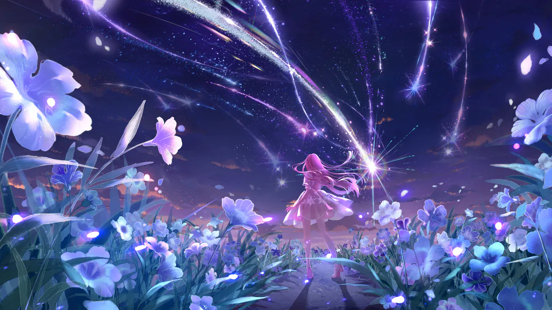 4k奇迹暖暖壁纸｜紫夜花海背景图片 - 流星少女「哲风壁纸」