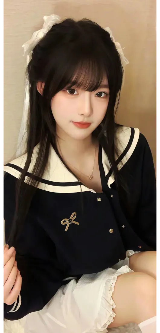JK少女手机壁纸｜背景图片 - 水手服白丝带黑长直「哲风壁纸」