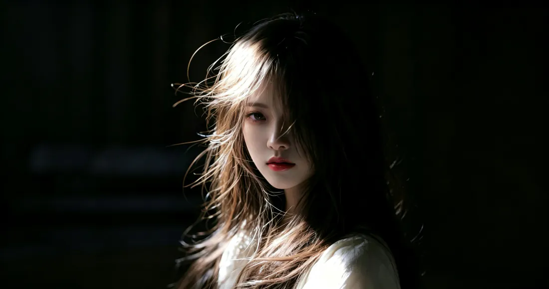 3k氛围感少女壁纸｜暗调光影背景图片 - 长发回眸「哲风壁纸」