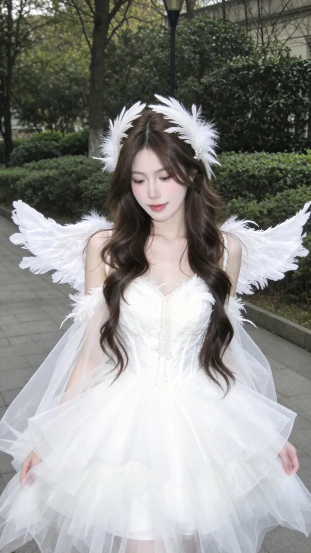 天使少女手机壁纸｜白纱裙背景图片 - 户外林间写真「哲风壁纸」