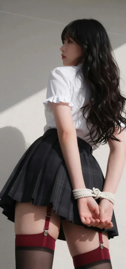 制服少女手机壁纸｜白衬衫百褶裙背景图片 - 红边黑丝「哲风壁纸」