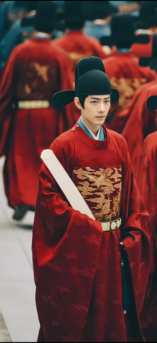 肖战藏海传手机壁纸｜红色官服上朝背景图片 - 乌纱帽朝笏古风朝臣「哲风壁纸」