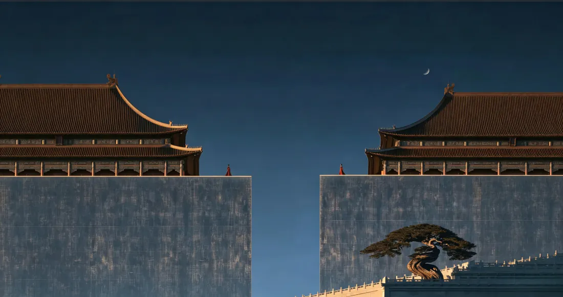 3k故宫午门壁纸｜深蓝暮色背景图片 - 对称城楼「哲风壁纸」