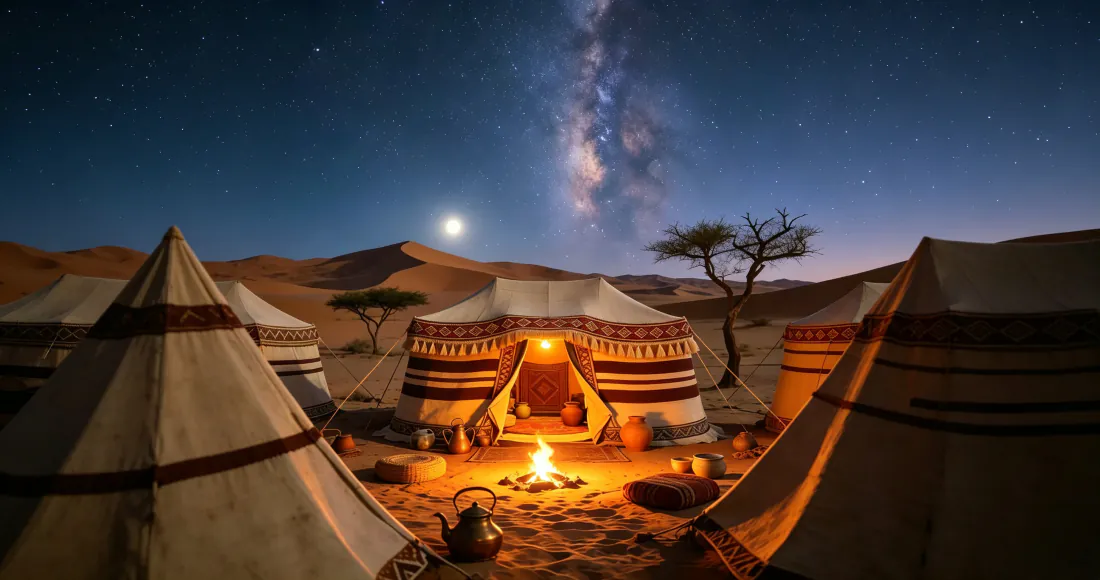 3k沙漠营地星空壁纸｜背景图片 - 篝火帐篷月夜沙丘「哲风壁纸」