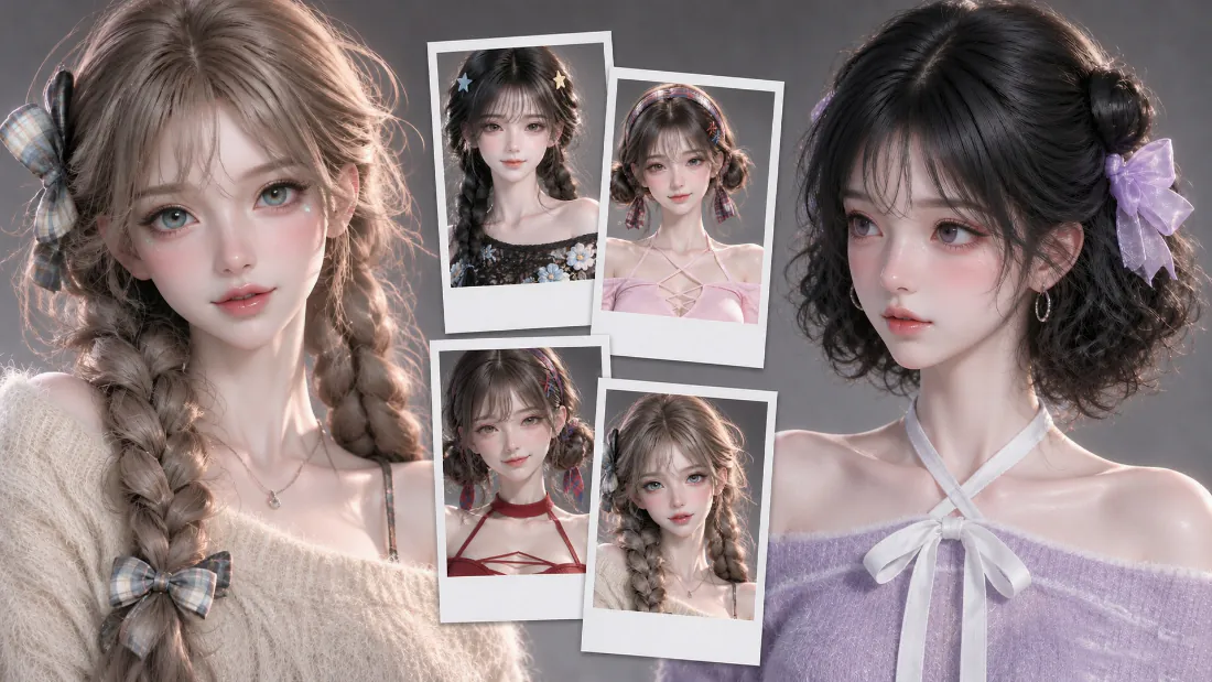 4k美女壁纸 - 麻花辫 - 双生少女 - 露肩穿搭「哲风壁纸」