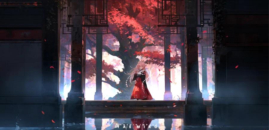 4k和服壁纸-树叶图片-《原神冲击》壁纸-狐狸女孩「哲风壁纸」