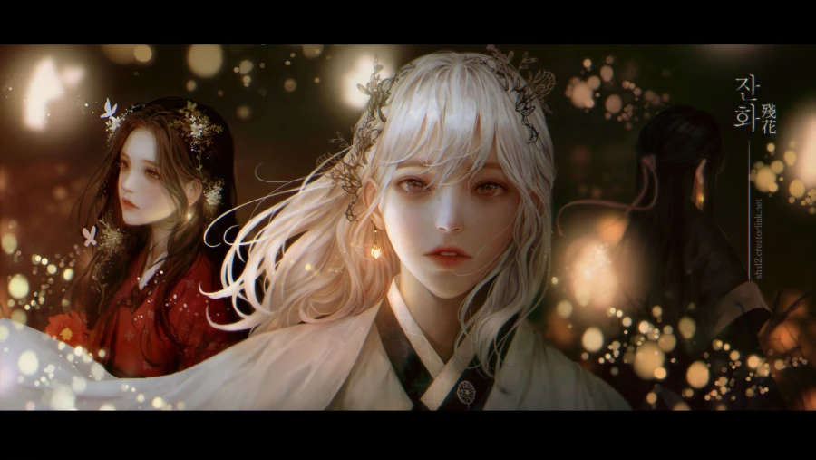 2k二维壁纸-头饰图片-页岩背景-两个美女「哲风壁纸」
