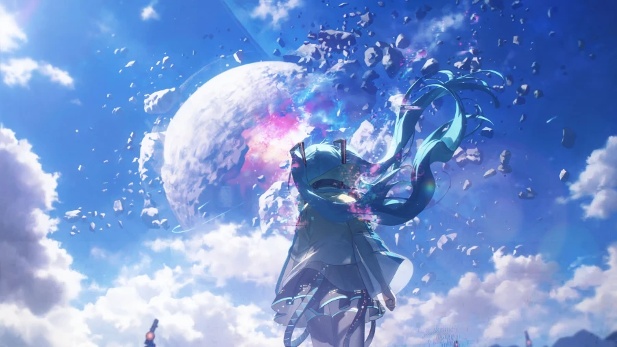 5k阳光壁纸-行星星眼背景-蓝头发背景-双马尾「哲风壁纸」